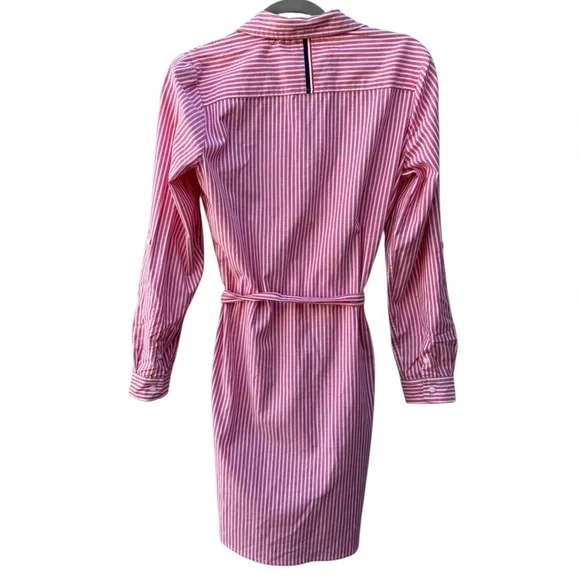 US Polo Assn. Women’s M Raspberry & White Long Sleeve Striped Oxford Shirt Dress - Picture 9 of 12